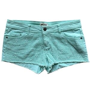 Mudd Mint Green Lace Low Rise Y2K Cotton Jean Short Shorts Juniors 11